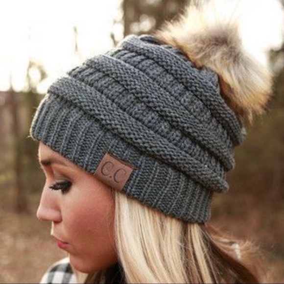 C.C. Boutique Accessories - Vegan Fur Pom Beanie (Ivory, Beige)